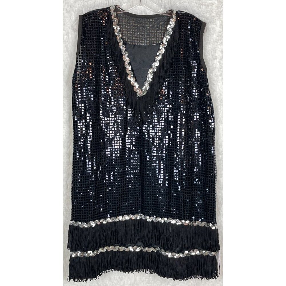 Rubie's Costume Co Medium Black Sleeveless Flapper Dress Sequined Dot Costume